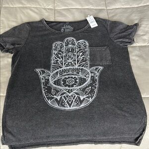 Gray Graphic T-Shirt with Hamsa Design